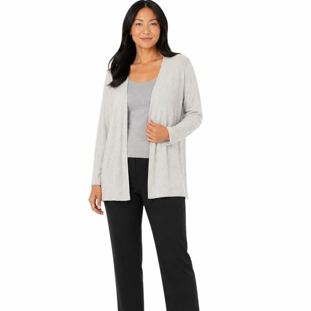 EILEEN FISHER Women’s Light Gray Cream Open Front Cardigan Size Medium